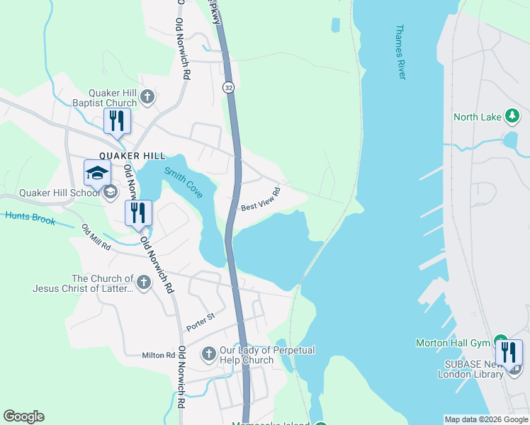 map of restaurants, bars, coffee shops, grocery stores, and more near 15 Best View Road in Waterford