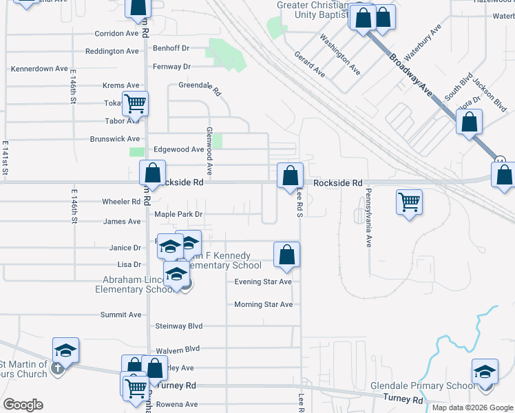 map of restaurants, bars, coffee shops, grocery stores, and more near 5830 West Glenn Drive in Maple Heights