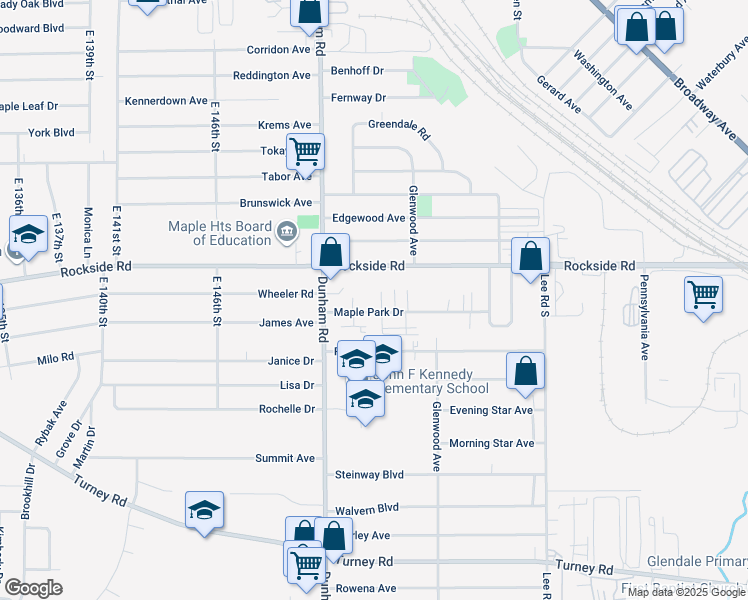 map of restaurants, bars, coffee shops, grocery stores, and more near 15444 Rockside Road in Maple Heights