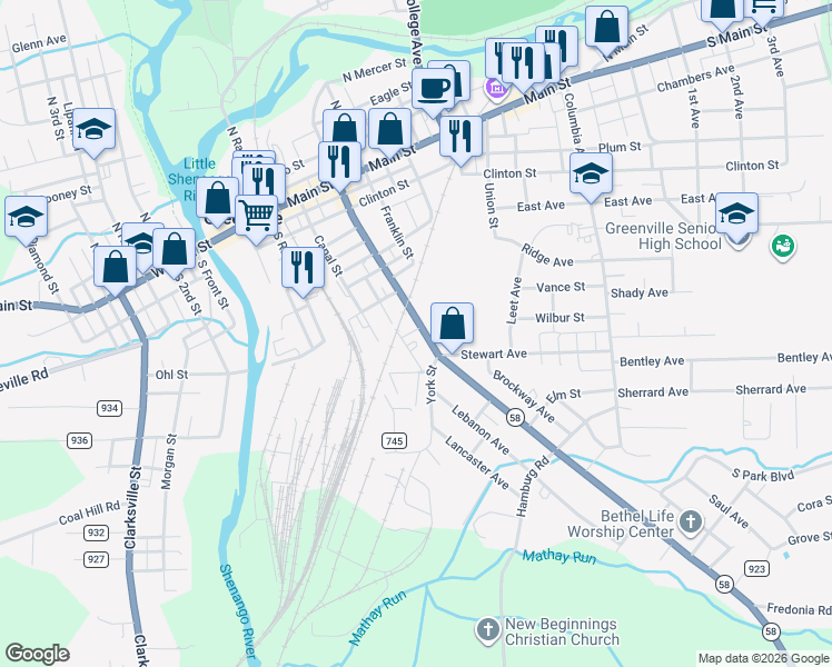map of restaurants, bars, coffee shops, grocery stores, and more near 3 Timberwood Drive in Greenville