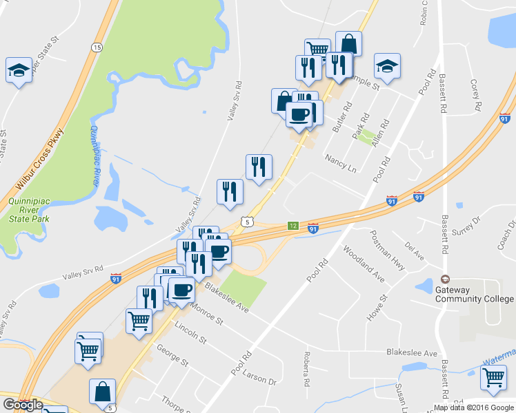 map of restaurants, bars, coffee shops, grocery stores, and more near 265 Washington Avenue in North Haven