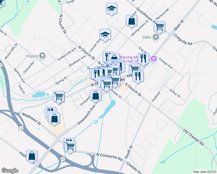 map of restaurants, bars, coffee shops, grocery stores, and more near in Goshen
