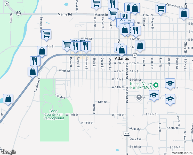 map of restaurants, bars, coffee shops, grocery stores, and more near 907 Cedar Street in Atlantic