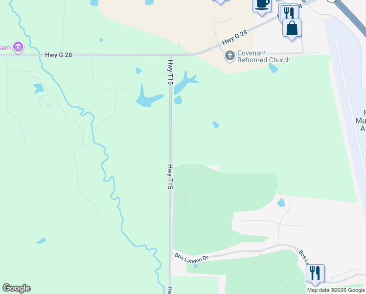 map of restaurants, bars, coffee shops, grocery stores, and more near 848 Highway T15 in Pella
