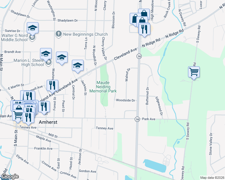map of restaurants, bars, coffee shops, grocery stores, and more near 154 Orchard Hill Drive in Amherst