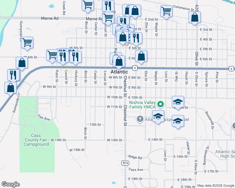 map of restaurants, bars, coffee shops, grocery stores, and more near 904 Poplar Street in Atlantic