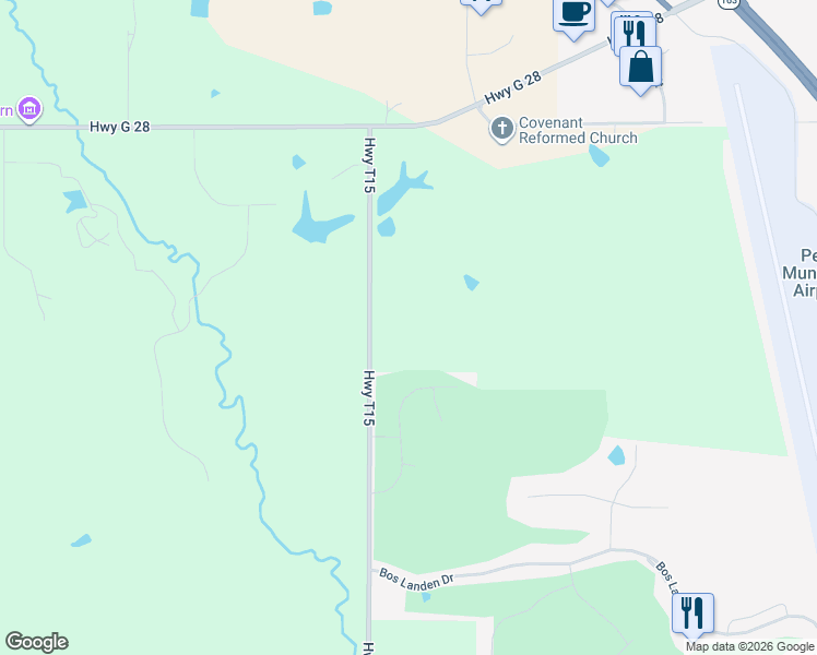 map of restaurants, bars, coffee shops, grocery stores, and more near 848 Highway T15 in Pella