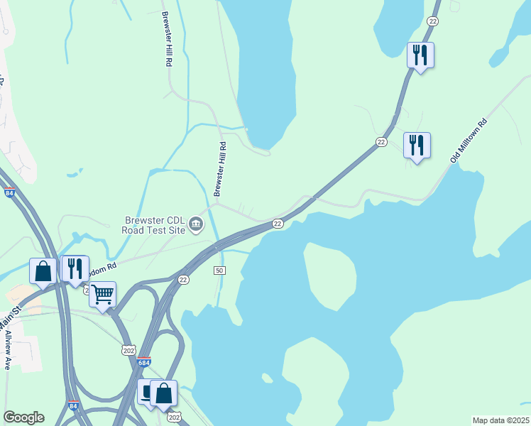 map of restaurants, bars, coffee shops, grocery stores, and more near 112 Sodom Road in Brewster