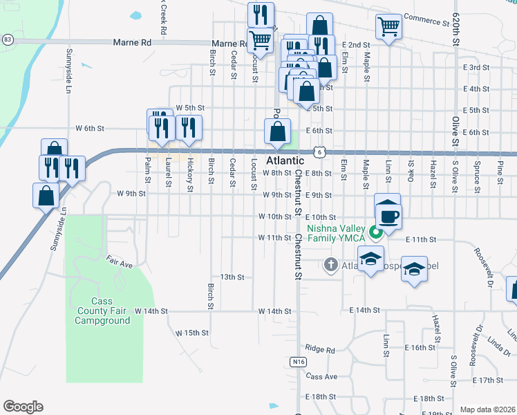 map of restaurants, bars, coffee shops, grocery stores, and more near 907 Locust Street in Atlantic