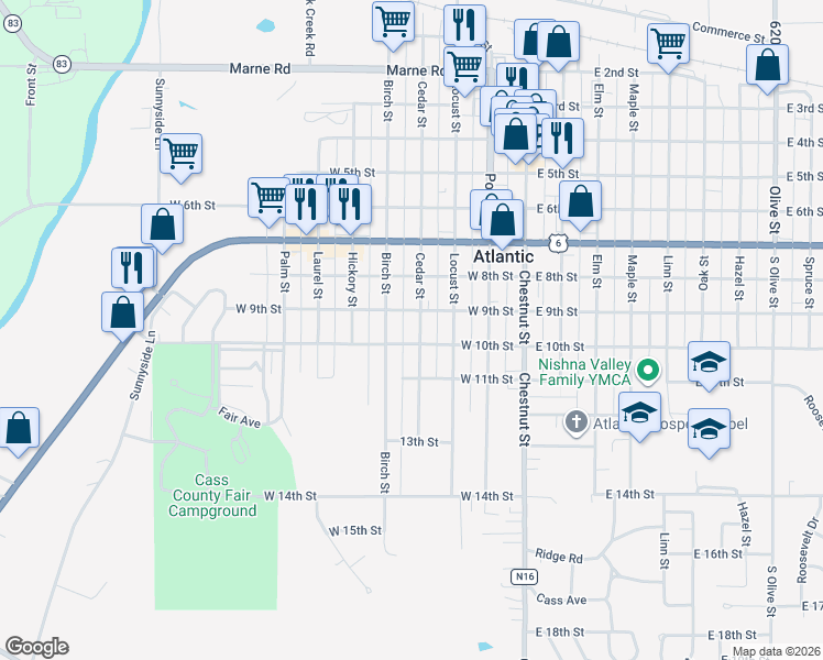 map of restaurants, bars, coffee shops, grocery stores, and more near 907 Cedar Street in Atlantic