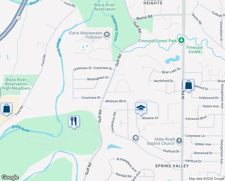 map of restaurants, bars, coffee shops, grocery stores, and more near 120 Brookvalley Drive in Elyria
