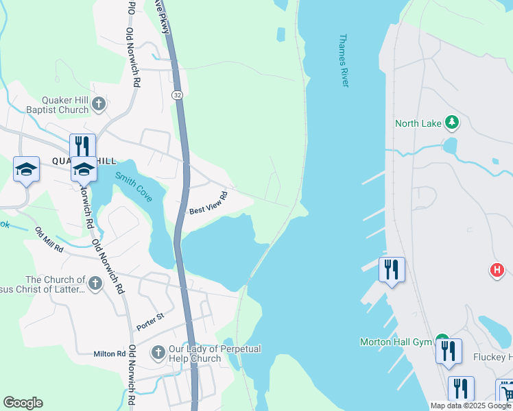 map of restaurants, bars, coffee shops, grocery stores, and more near 64 Scotch Cap Road in Waterford