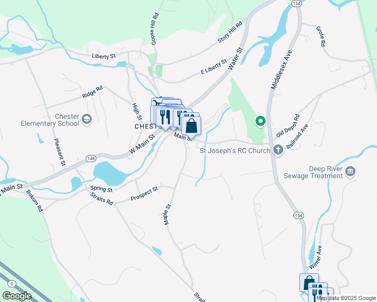 map of restaurants, bars, coffee shops, grocery stores, and more near 17 Hoop Pole Hill Road in Chester
