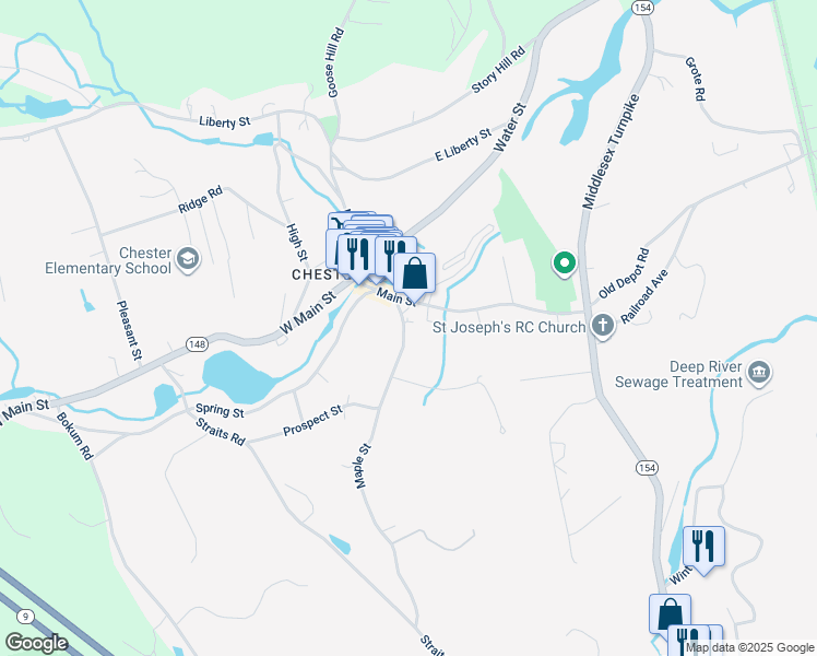 map of restaurants, bars, coffee shops, grocery stores, and more near 17 Hoop Pole Hill Road in Chester