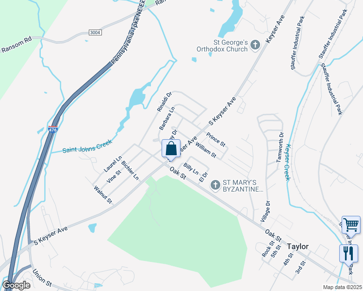 map of restaurants, bars, coffee shops, grocery stores, and more near 489 South Keyser Avenue in Taylor