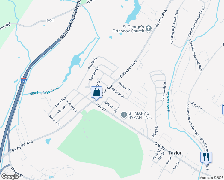 map of restaurants, bars, coffee shops, grocery stores, and more near 949 William Street in Taylor