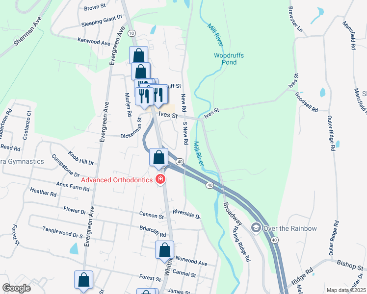 map of restaurants, bars, coffee shops, grocery stores, and more near 154 South New Road in Hamden