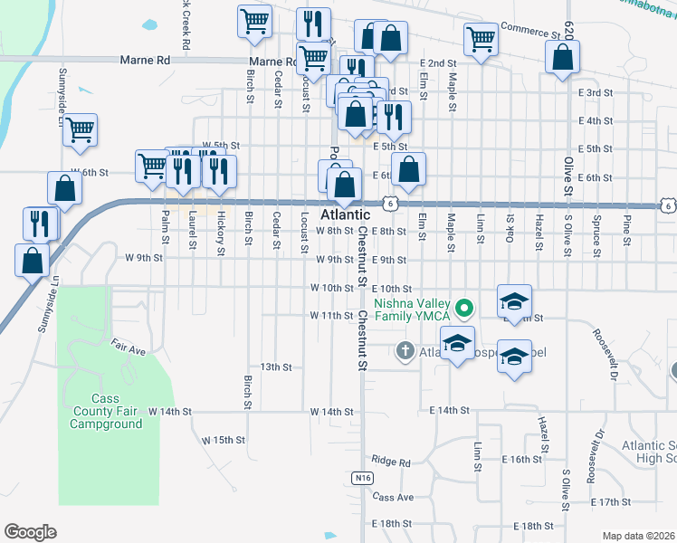 map of restaurants, bars, coffee shops, grocery stores, and more near 904 Poplar Street in Atlantic