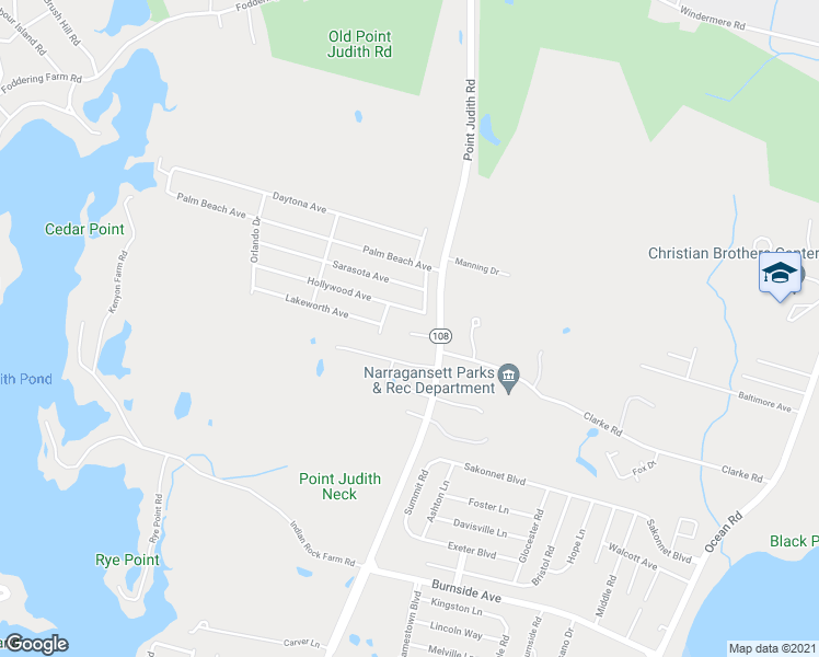 map of restaurants, bars, coffee shops, grocery stores, and more near 609 Point Judith Road in Narragansett