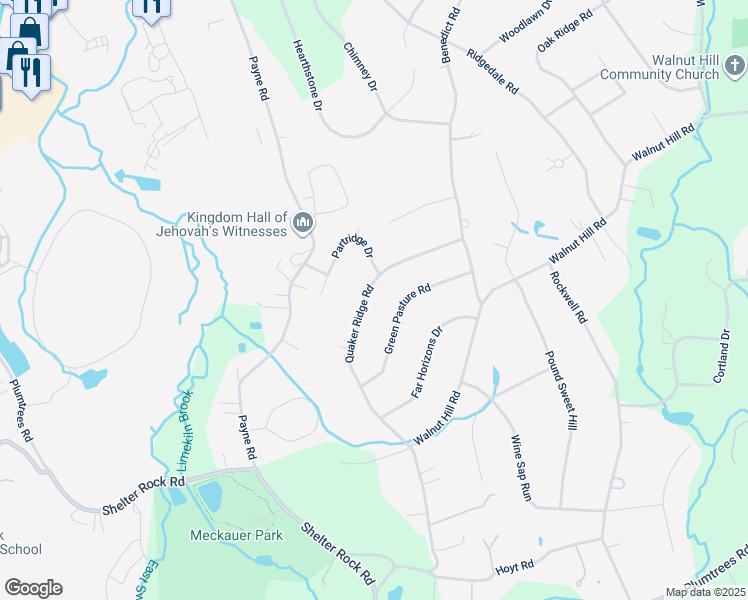 map of restaurants, bars, coffee shops, grocery stores, and more near 24 Quaker Ridge Road in Bethel