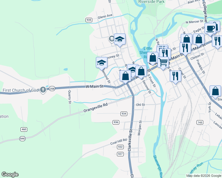 map of restaurants, bars, coffee shops, grocery stores, and more near 1-99 Vosler Ave in Greenville