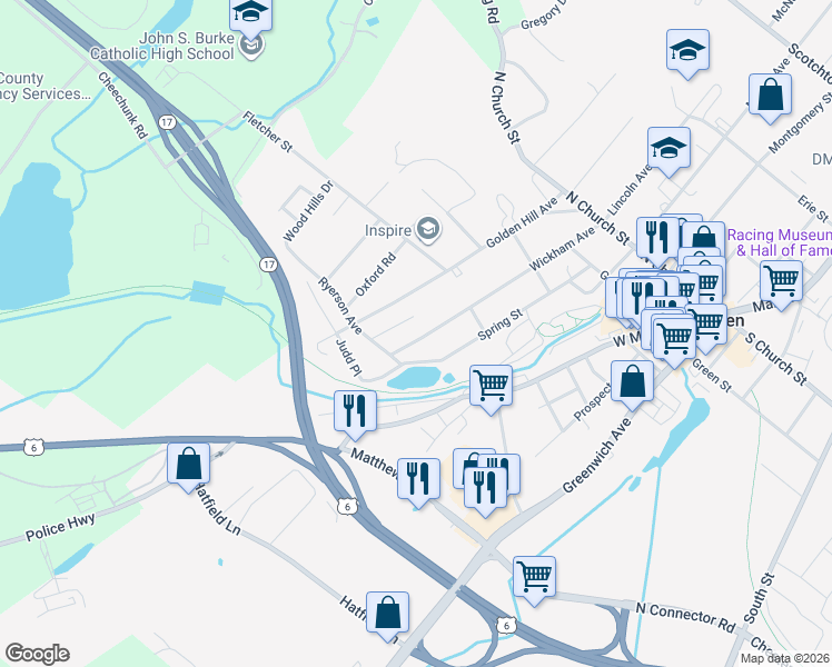 map of restaurants, bars, coffee shops, grocery stores, and more near 76 Wickham Avenue in Goshen