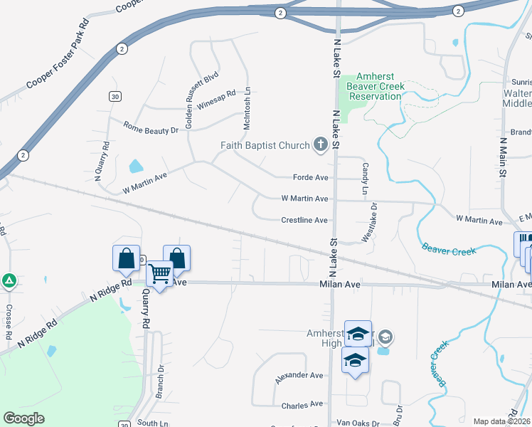 map of restaurants, bars, coffee shops, grocery stores, and more near 797 Crestline Avenue in Amherst