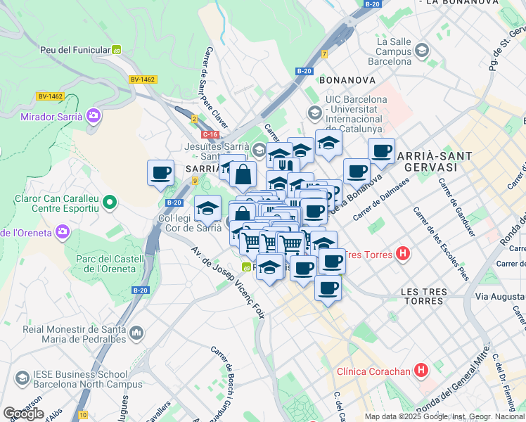 map of restaurants, bars, coffee shops, grocery stores, and more near 8 Carrer de Margenat in Barcelona