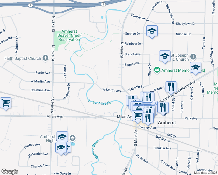 map of restaurants, bars, coffee shops, grocery stores, and more near 244 West Martin Avenue in Amherst