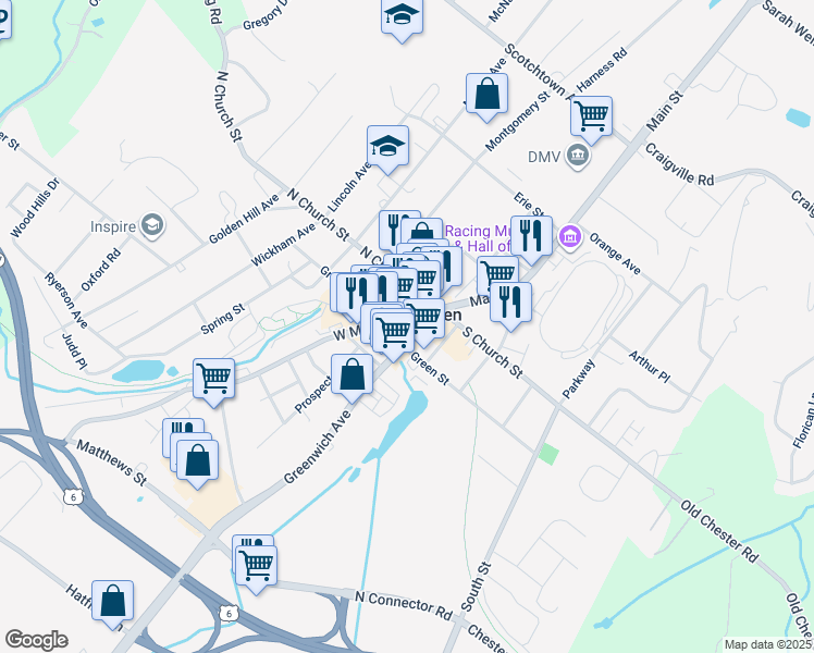 map of restaurants, bars, coffee shops, grocery stores, and more near in Goshen