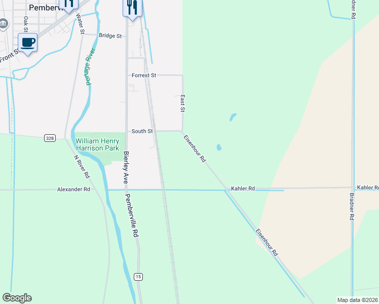 map of restaurants, bars, coffee shops, grocery stores, and more near 17221 Eisenhour Road in Pemberville