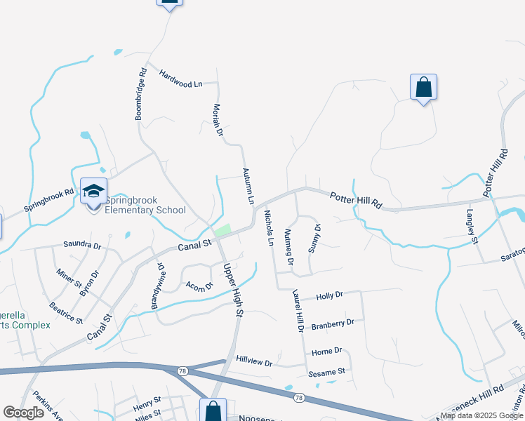 map of restaurants, bars, coffee shops, grocery stores, and more near 1 Nichols Lane in Westerly