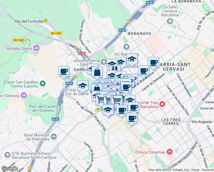 map of restaurants, bars, coffee shops, grocery stores, and more near 8 Carrer de Margenat in Barcelona