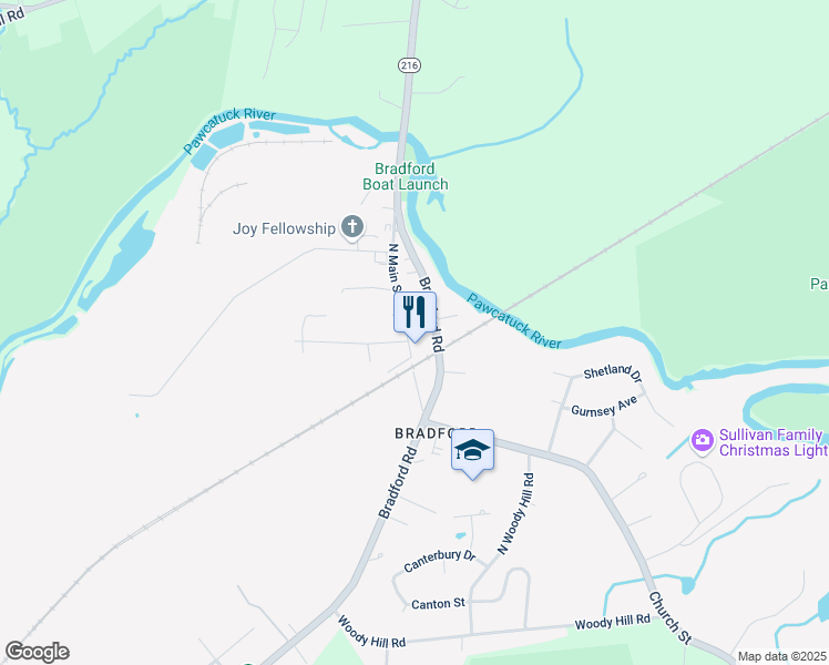 map of restaurants, bars, coffee shops, grocery stores, and more near 46 North Main Street in Westerly