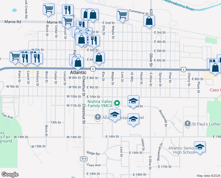 map of restaurants, bars, coffee shops, grocery stores, and more near 904 Maple Street in Atlantic
