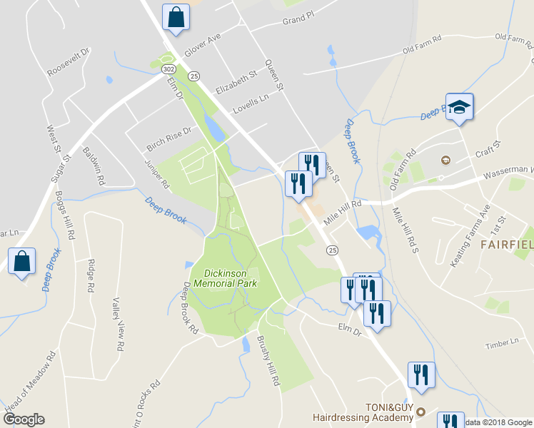 map of restaurants, bars, coffee shops, grocery stores, and more near 14 Country Club Road in Newtown