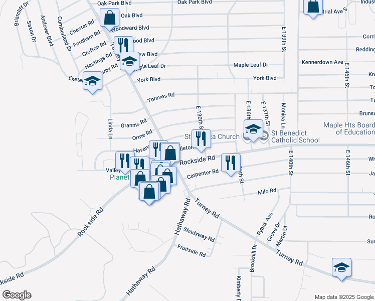 map of restaurants, bars, coffee shops, grocery stores, and more near 12836 Littleton Road in Garfield Heights