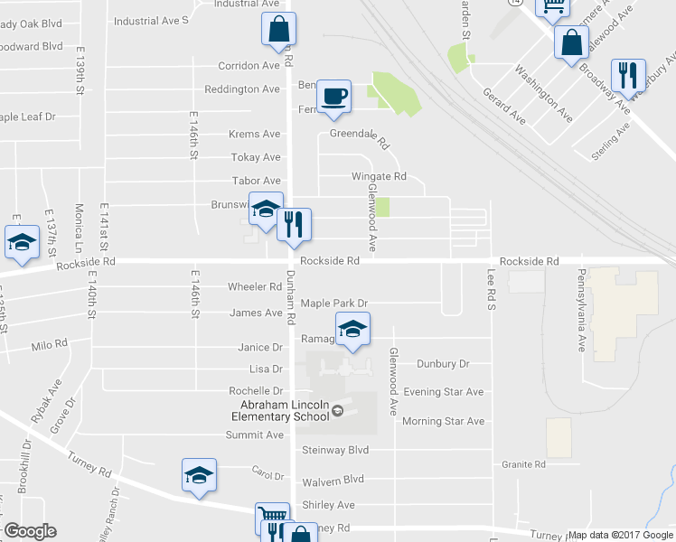 map of restaurants, bars, coffee shops, grocery stores, and more near 15444 Rockside Road in Maple Heights
