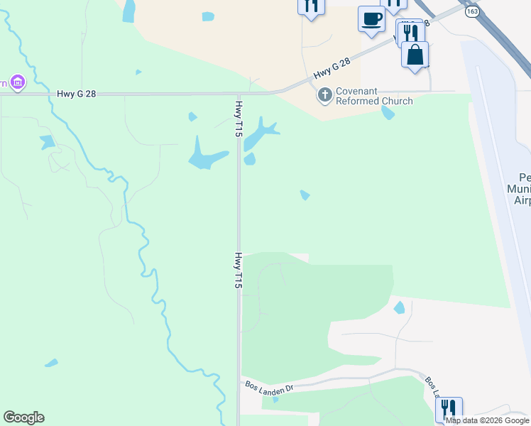 map of restaurants, bars, coffee shops, grocery stores, and more near 848 Highway T15 in Pella