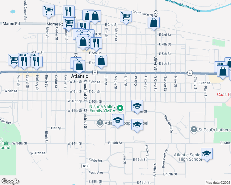 map of restaurants, bars, coffee shops, grocery stores, and more near 904 Maple Street in Atlantic