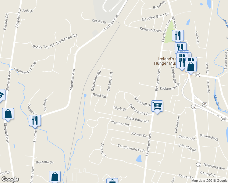 map of restaurants, bars, coffee shops, grocery stores, and more near 161 Knob Hill Drive in Hamden