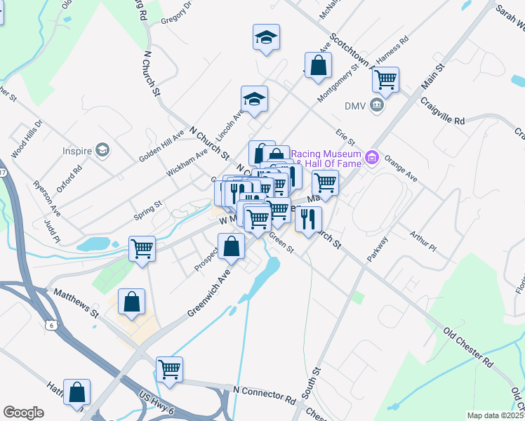 map of restaurants, bars, coffee shops, grocery stores, and more near West Main Street & Railroad Avenue in Goshen