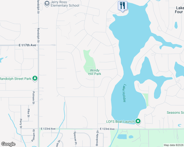 map of restaurants, bars, coffee shops, grocery stores, and more near 3346 Windy Hill Road in Crown Point
