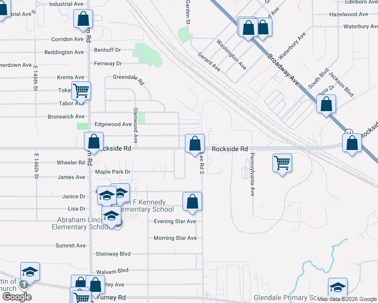 map of restaurants, bars, coffee shops, grocery stores, and more near 5829 East Glenn Drive in Maple Heights