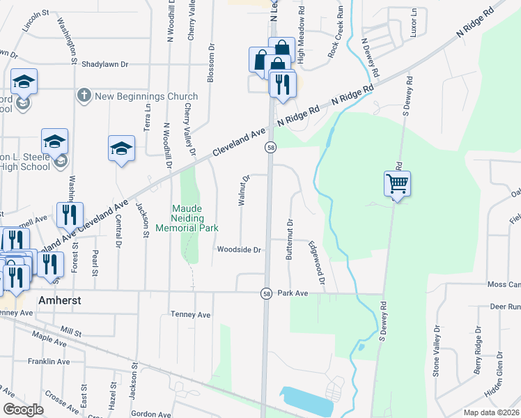 map of restaurants, bars, coffee shops, grocery stores, and more near 149 Walnut Drive in Amherst