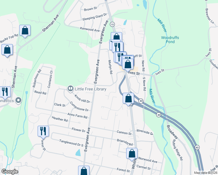 map of restaurants, bars, coffee shops, grocery stores, and more near 641 Evergreen Avenue in Hamden