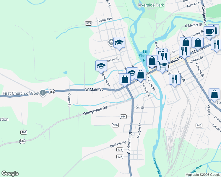 map of restaurants, bars, coffee shops, grocery stores, and more near 1 Vosler Avenue in Greenville
