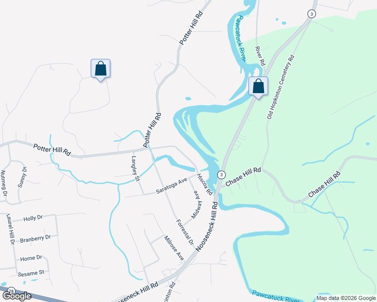 map of restaurants, bars, coffee shops, grocery stores, and more near 16 Hiscox Road in Westerly