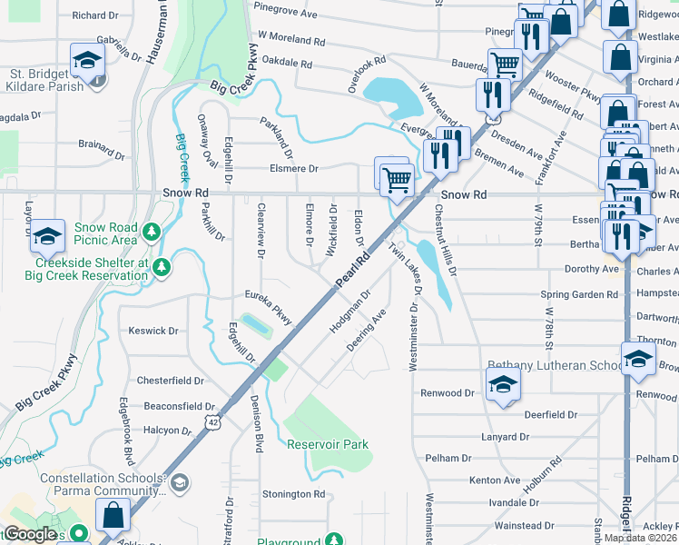 map of restaurants, bars, coffee shops, grocery stores, and more near in Parma Heights