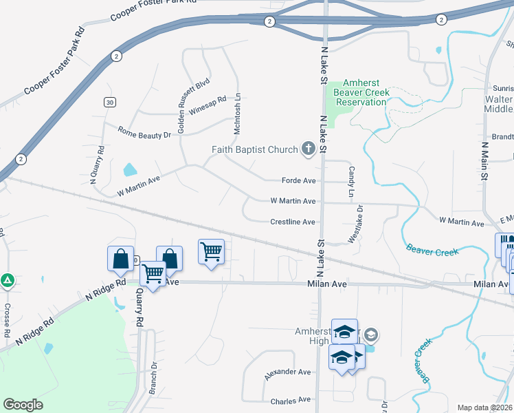 map of restaurants, bars, coffee shops, grocery stores, and more near 797 Crestline Avenue in Amherst